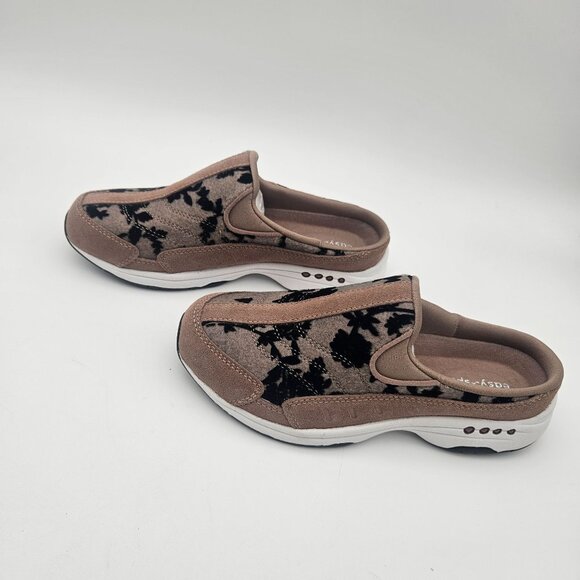 Easy Spirit TravelTime Brown Black Floral Slip On Mule Clog Womens Sz 6 NEW - Picture 2 of 9